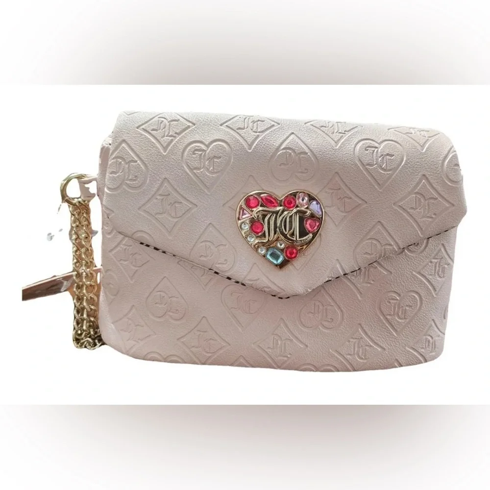 Juicy Couture Cream Embossed Wristlet Clutch with Heart Accent